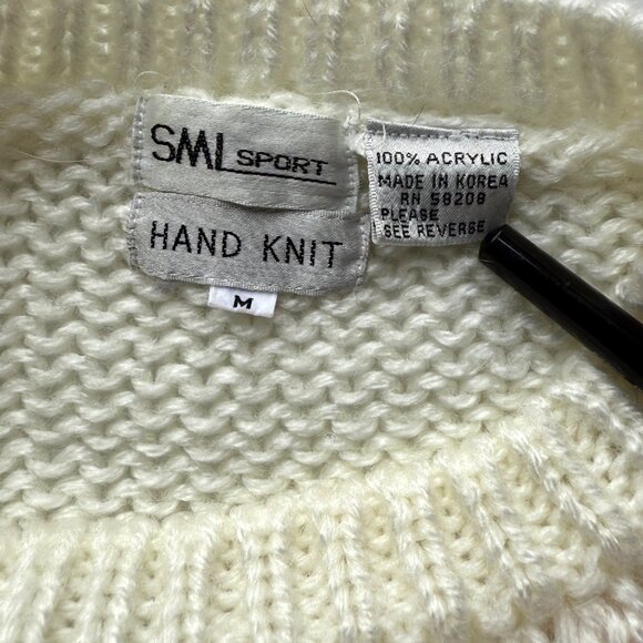 SML Sport Womens Hand Knit Sweater Medium Pink Gray Stars Vintage Acrylic - Picture 3 of 4